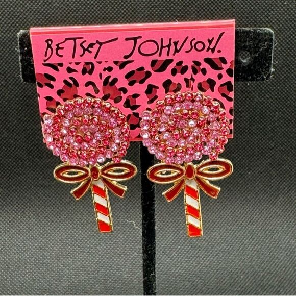 EARRINGS! Betsey Johnson Lollipop Post Earrings BNWT Pink and Red Gemstones - Picture 5 of 6